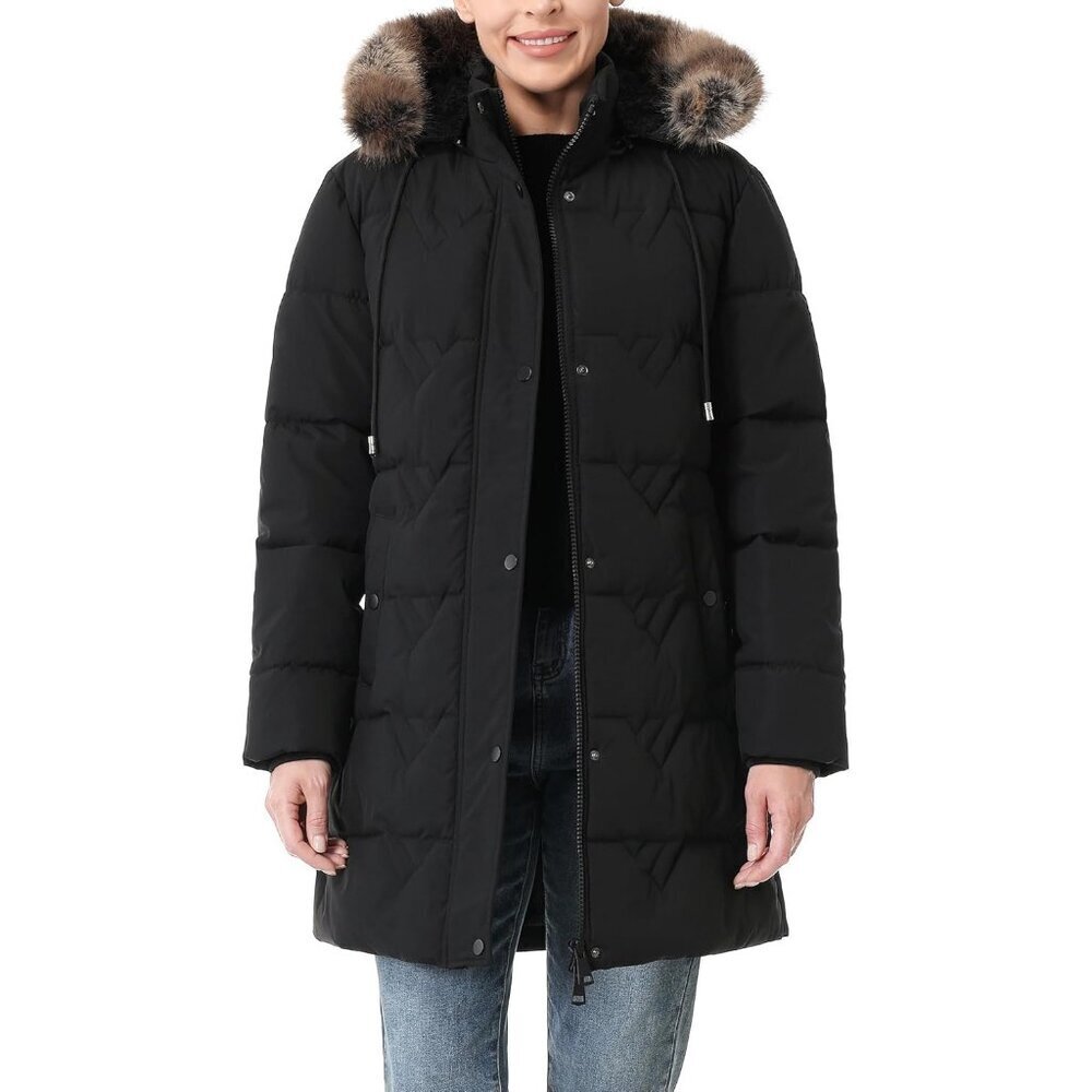 "Women's Black Waterproof Winter Coat, Long Insulated Parka with Detachable Hood - Picture 5 of 7